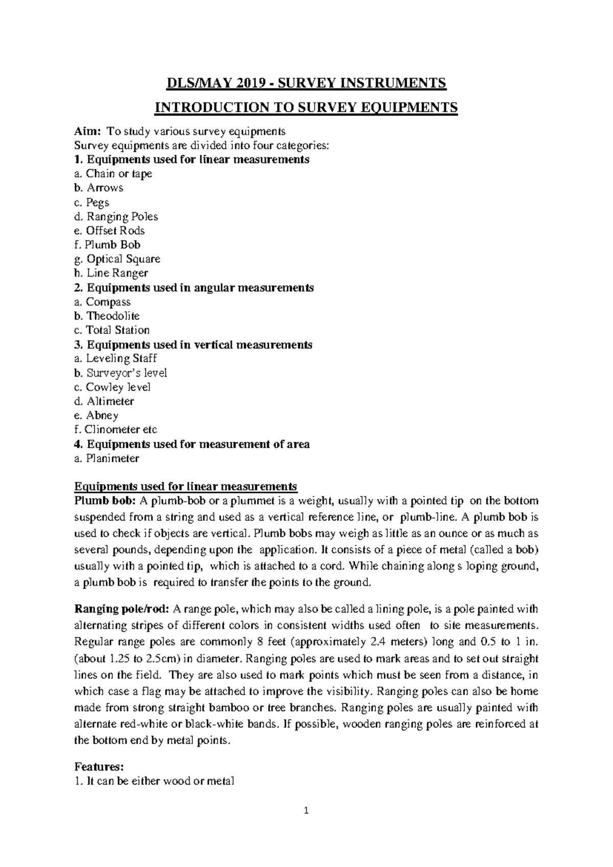Survey Instrumentation Overview - DLS MAY 2019 Notes - Studocu