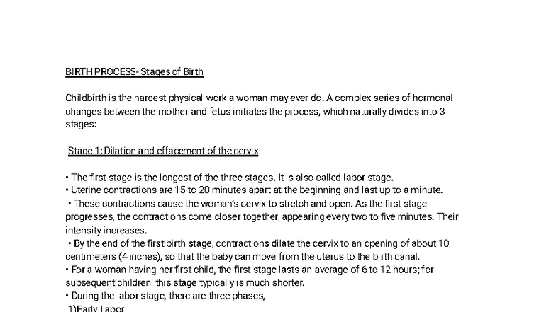 BIRTH Developmental Psychology: Stages of Childbirth Explained - Studocu