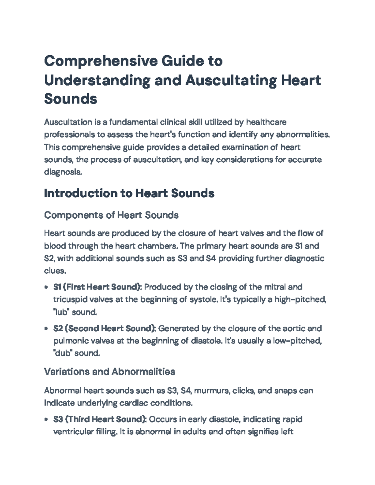 Comprehensive Guide to Heart Sounds and Auscultation Techniques ...