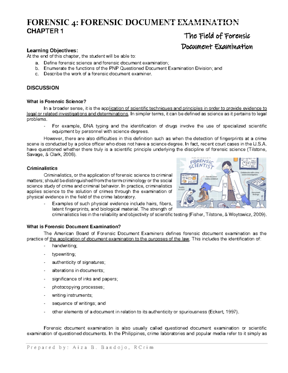 Forensic 4: Document Examination Overview and Key Concepts - Studocu