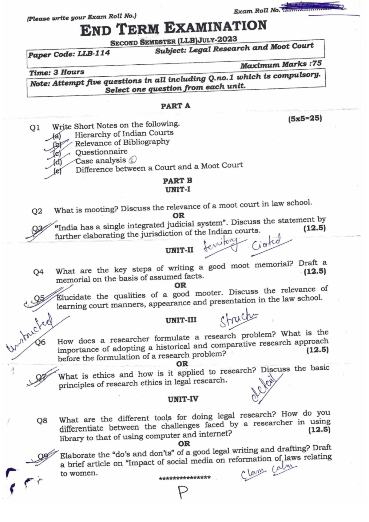 Practice Questions for LLB 2023 - End Term Examination, 2nd Semester ...