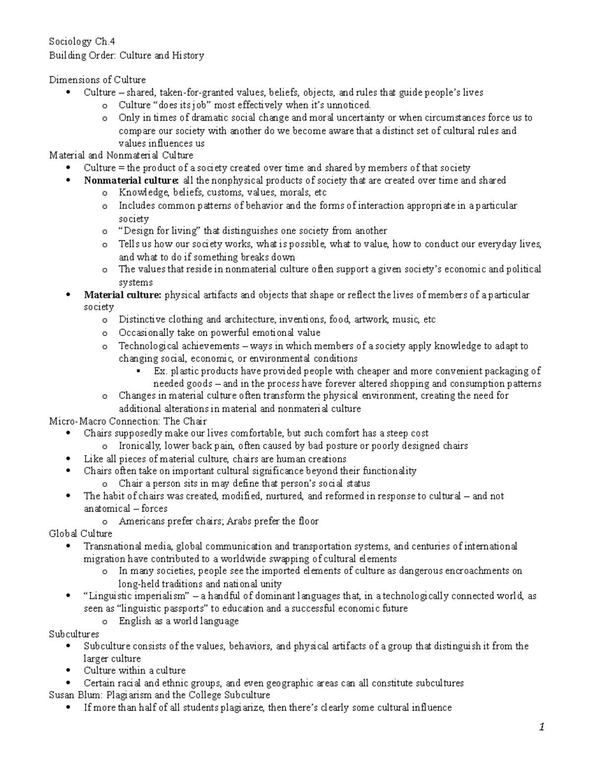 Sociology Ch. 4 Lecture Notes: Understanding Culture and Social Order ...