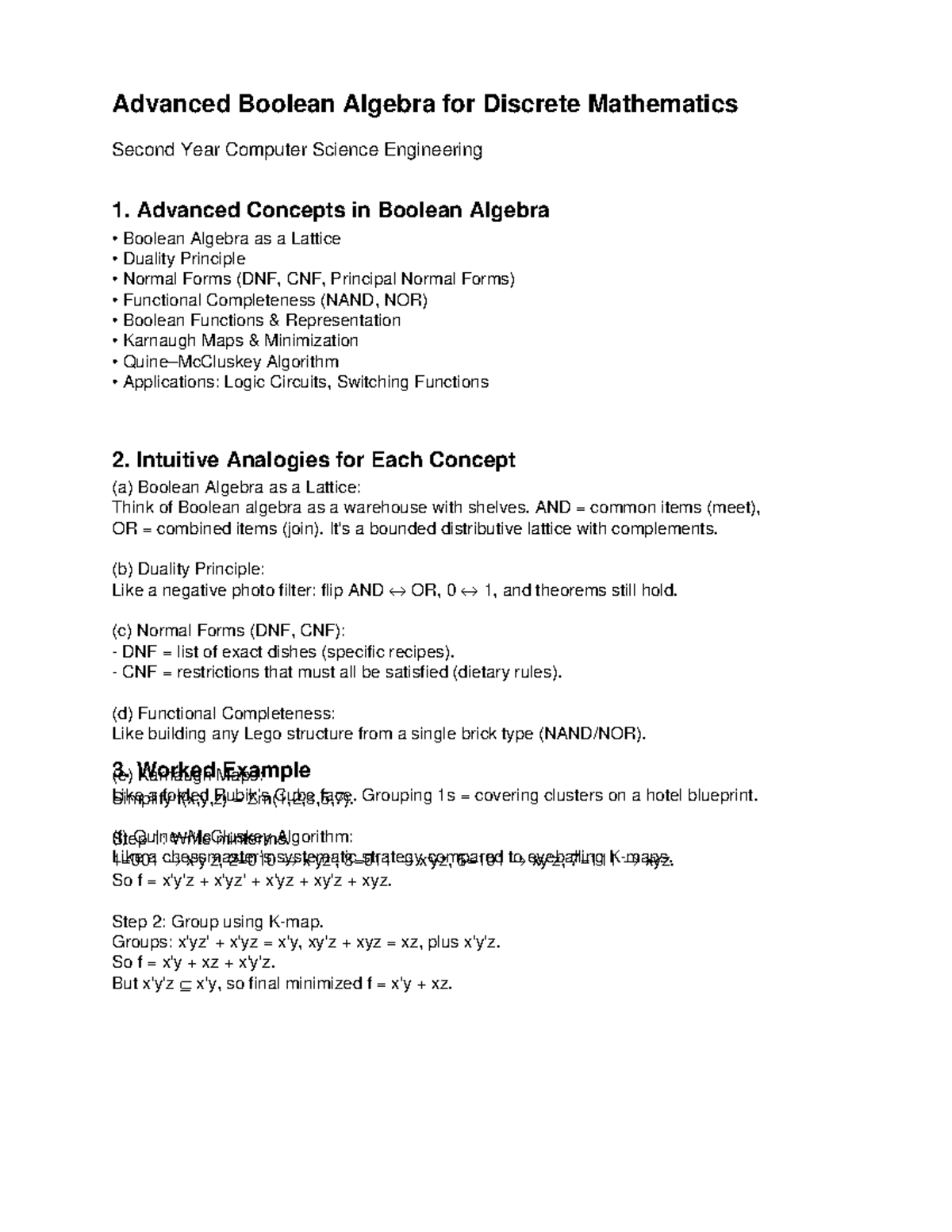 Advanced Boolean Algebra Concepts for Discrete Math CSE 2nd Year - Studocu