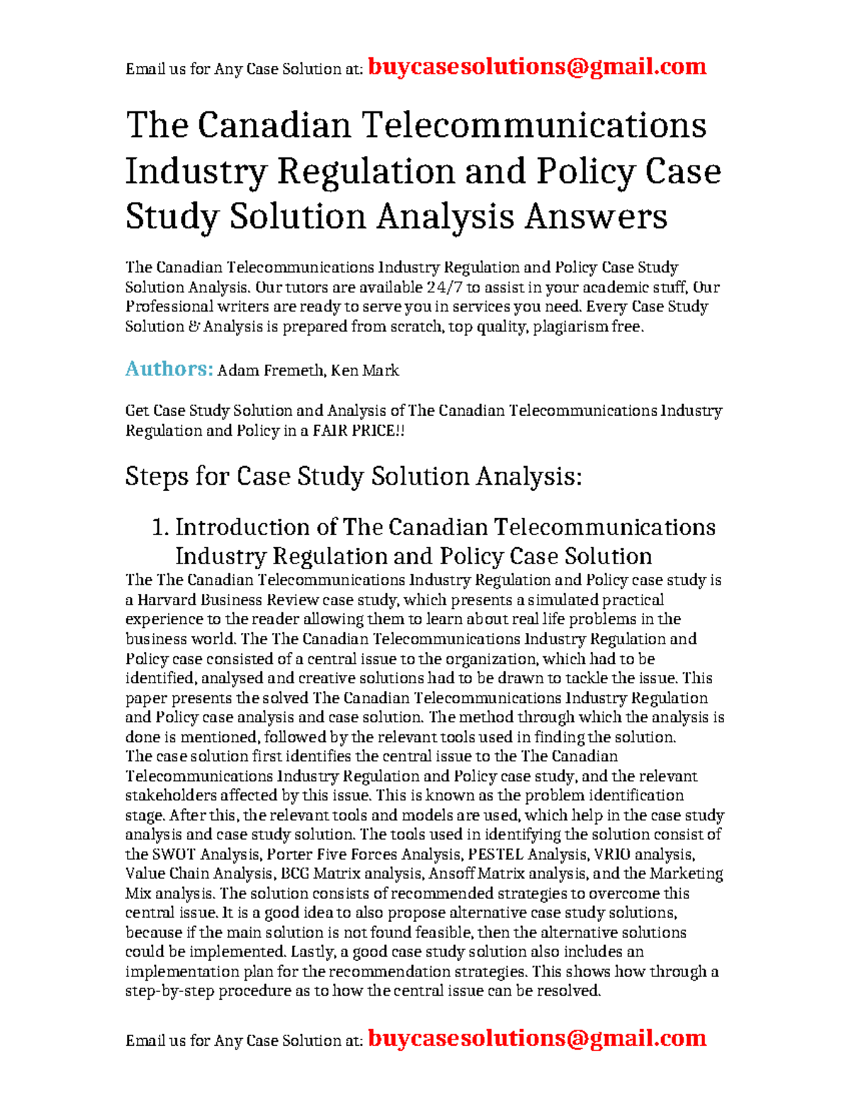 Case Solution The Canadian Telecommunications Industry Regulation and ...
