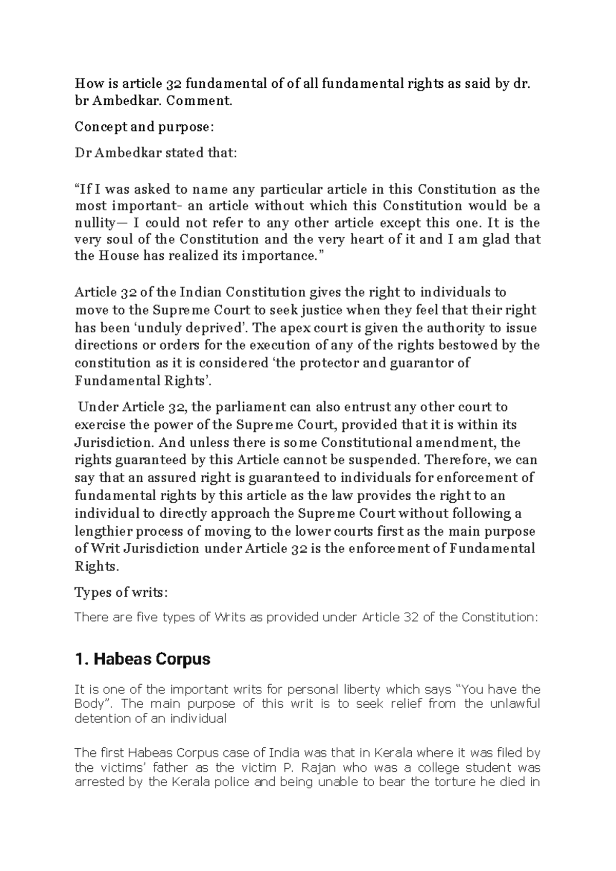 Article 32: The Heart of Fundamental Rights in the Indian Constitution ...