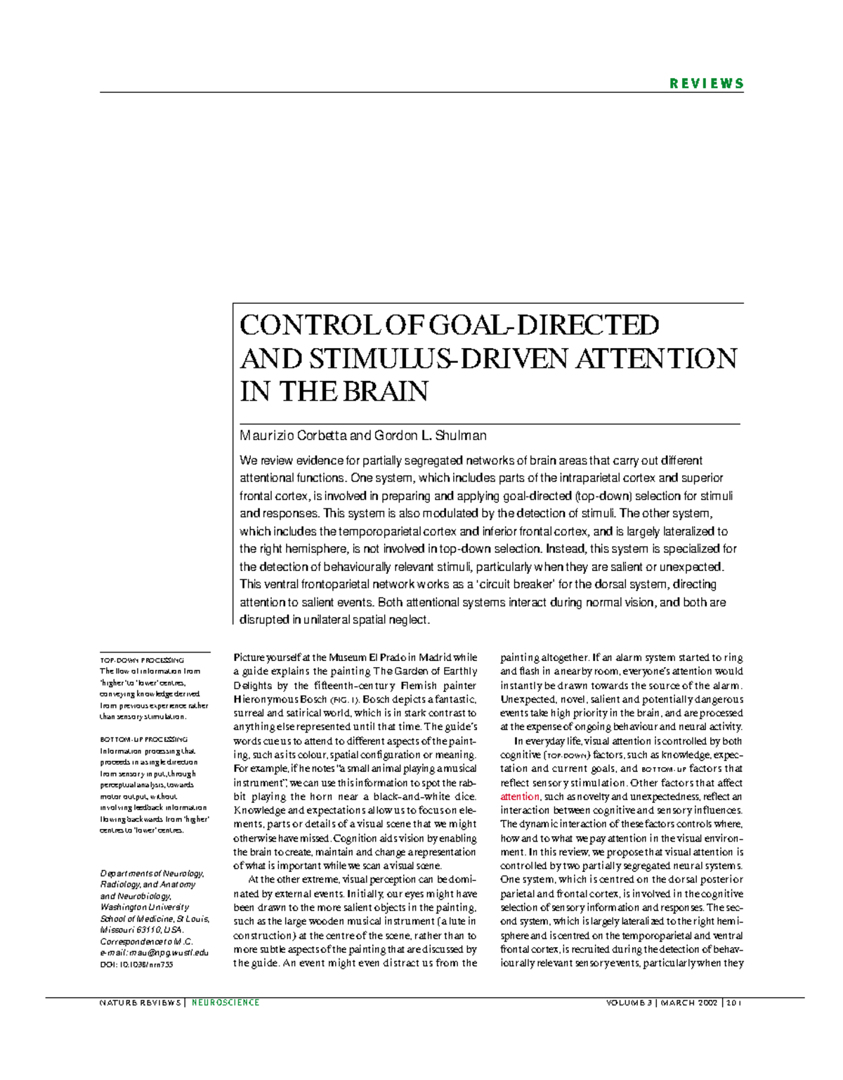 Control of Goal-Directed and Stimulus-Driven Attention in the Brain ...