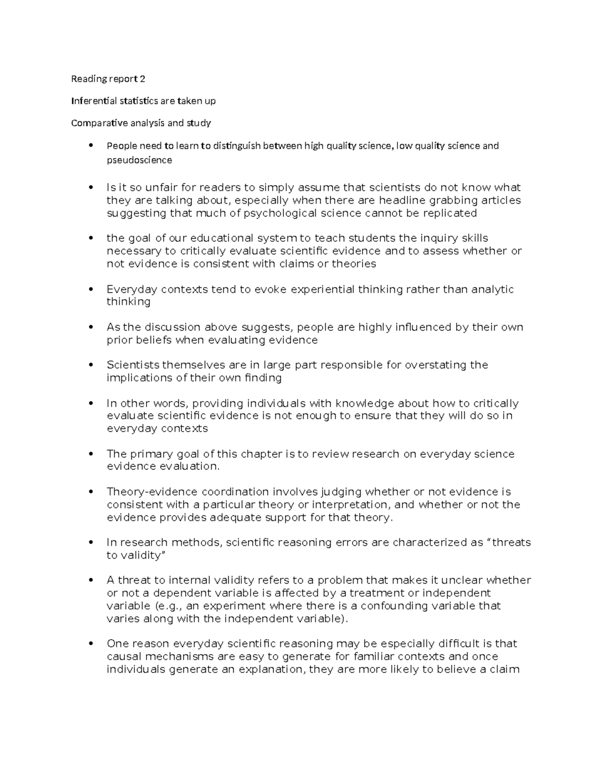 Reading report 4 notes - Reading report 2 Inferential statistics are ...
