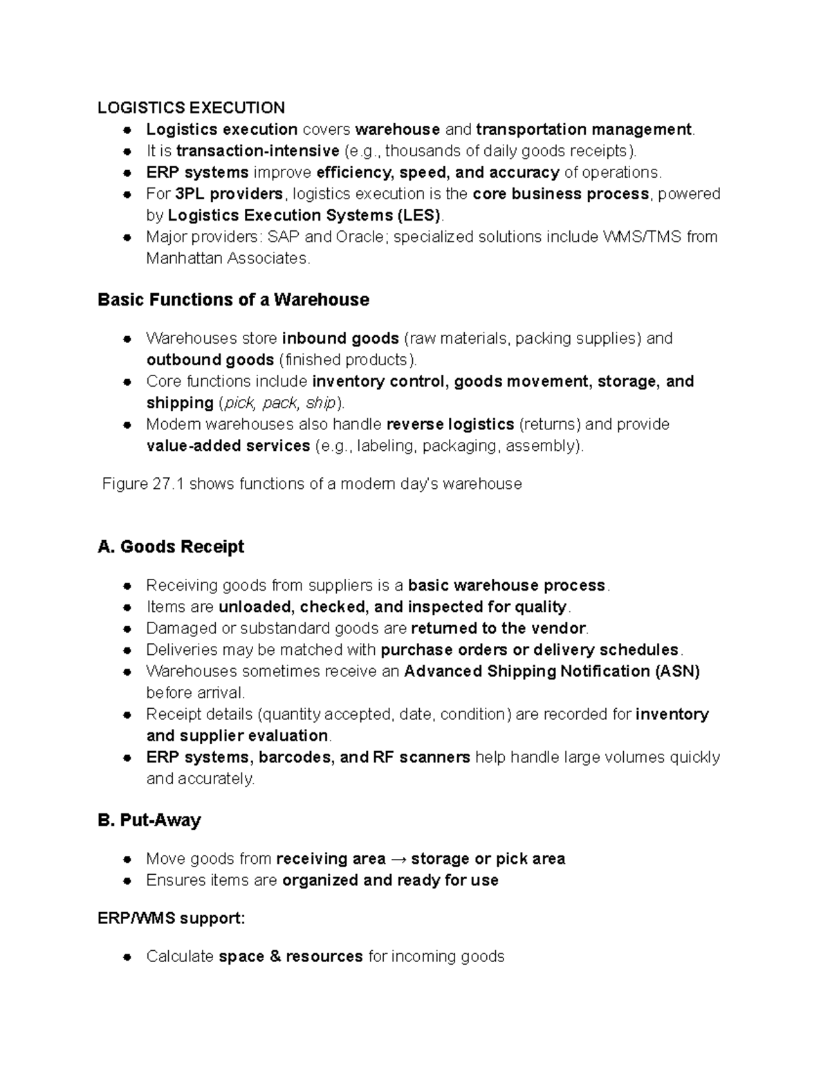 Chapter 27 - Logistics Execution: Warehouse & Transportation Management ...