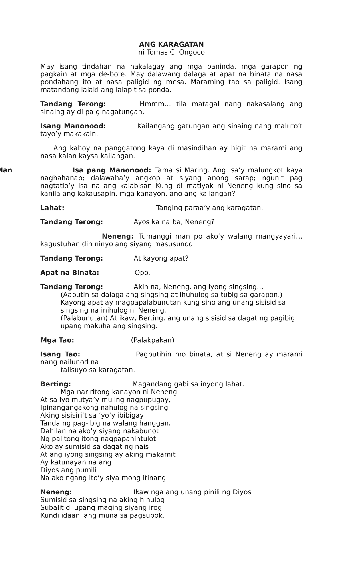 ANG - Karagatan: Isang Pagsusuri sa Pagsasakatuparan ng Pag-ibig - Studocu
