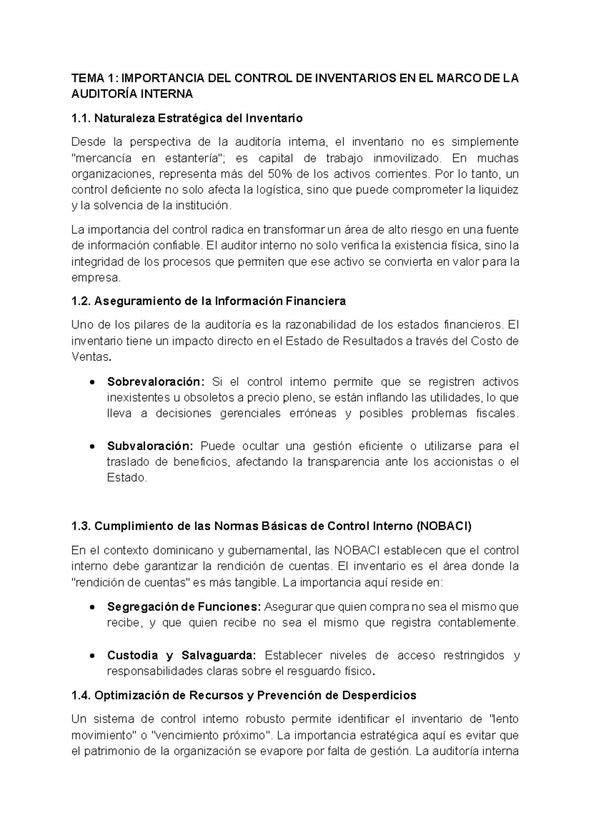 TEMA 1 Y 2: CONTROL DE INVENTARIOS Y RIESGOS EN AUDITORÍA INTERNA - Studocu