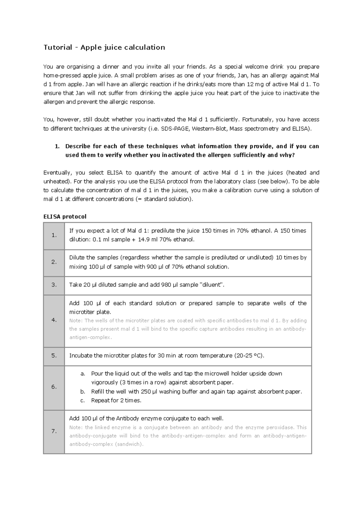 Tutorial on Apple Juice Mal d 1 Allergen Calculation (ENG-101 ...
