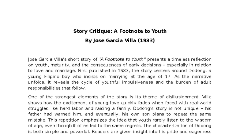 ENG 101: Story Critique of 