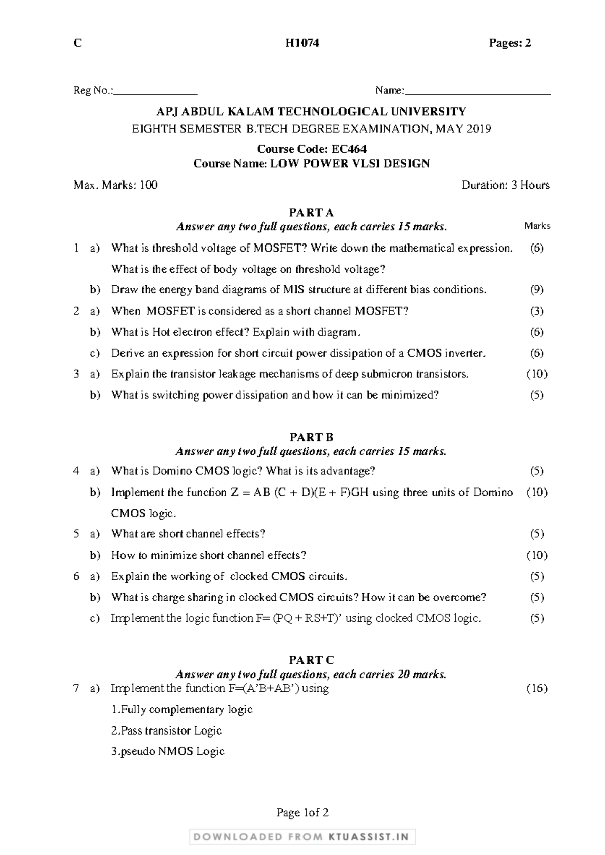 EC464 Low Power VLSI Design - May 2019 Exam Question Paper - Studocu