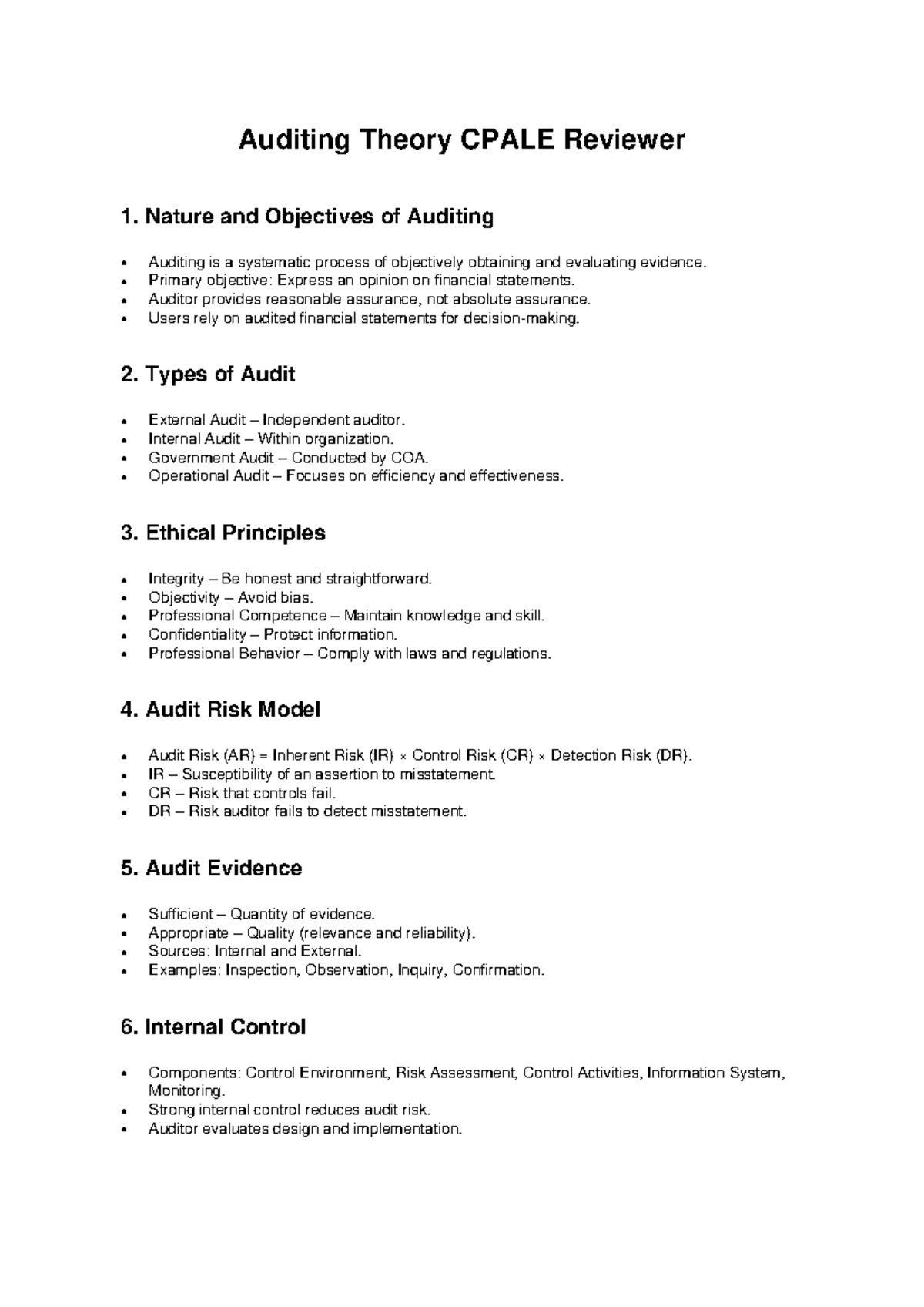 Auditing Theory CPALE Final Exam Reviewer: Key Concepts and Principles ...