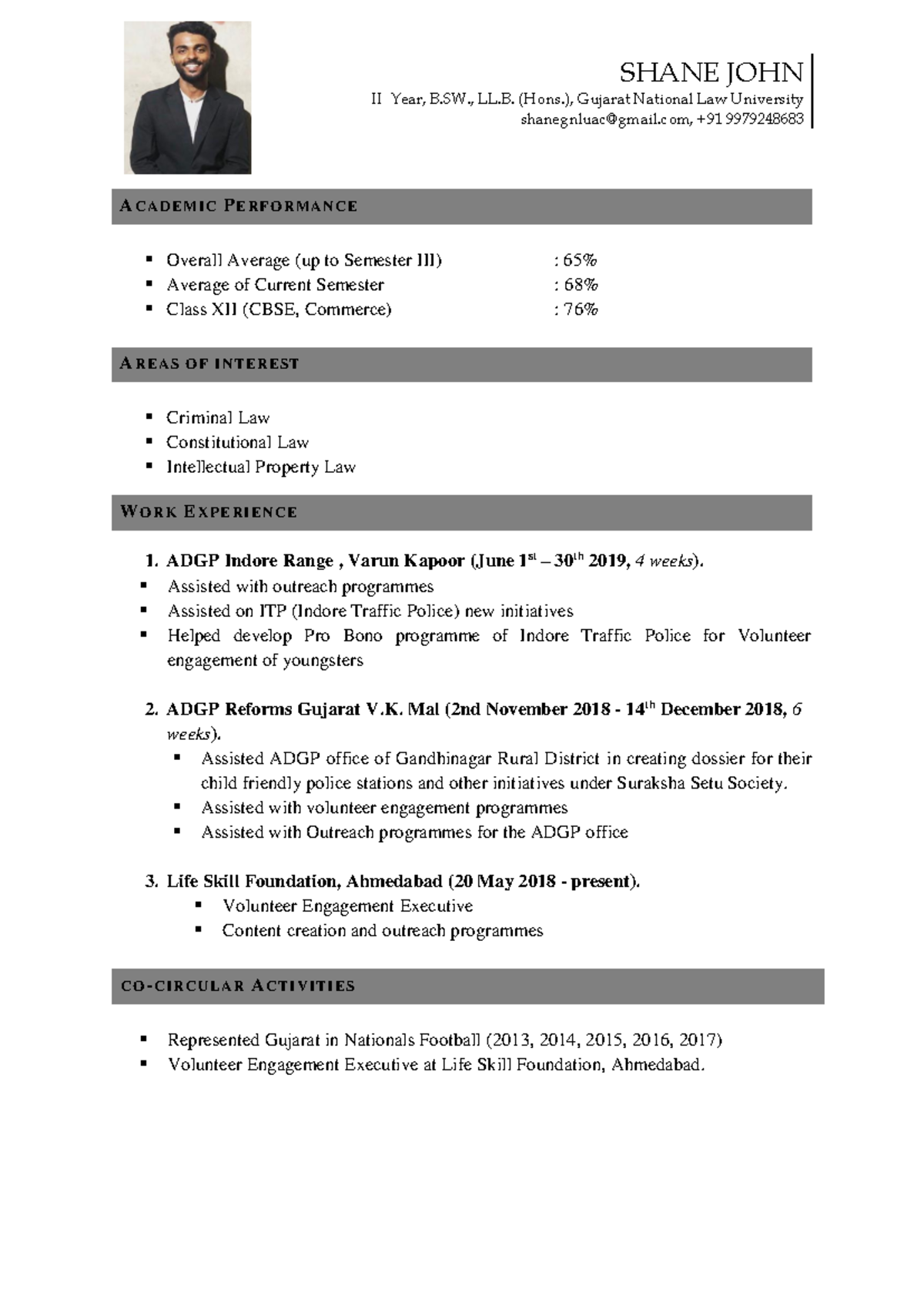 CV - Shane John (18B163) - Warning: TT: undefined function: 32 SHANE ...