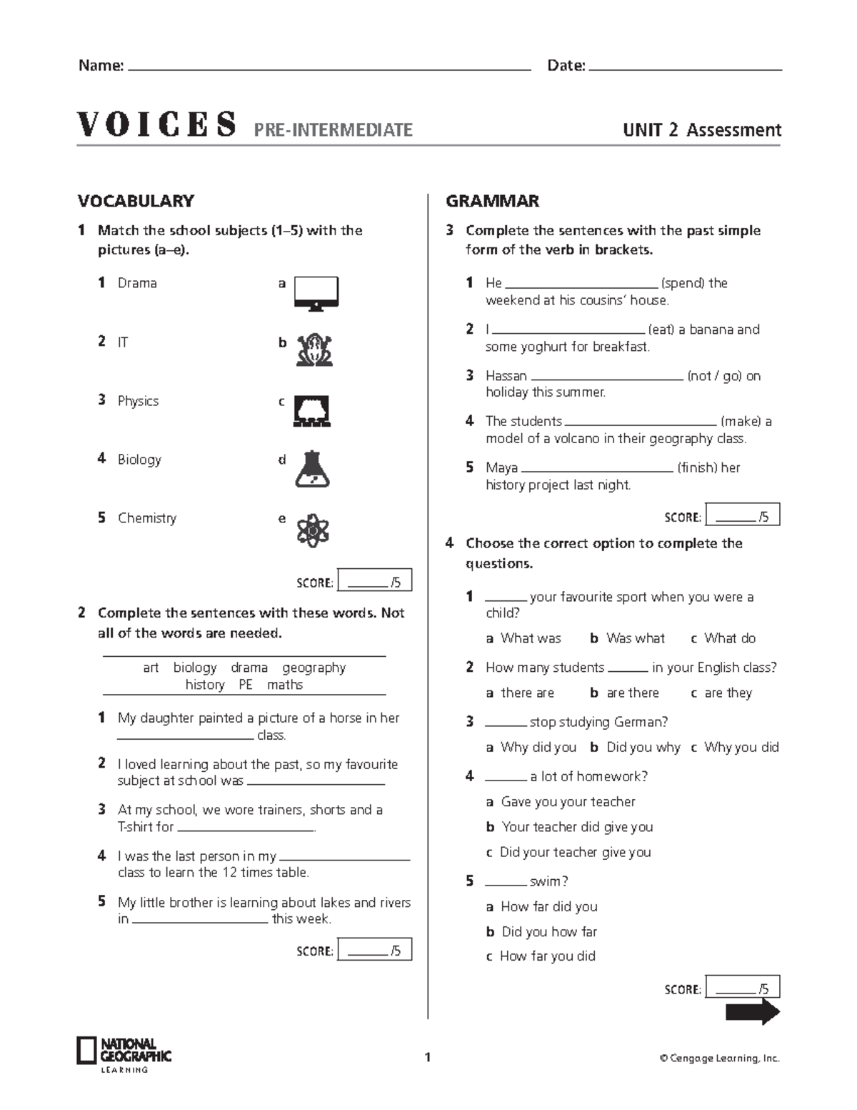 UNIT 2 Assessment: Vocabulary & Grammar Exercises - Studocu