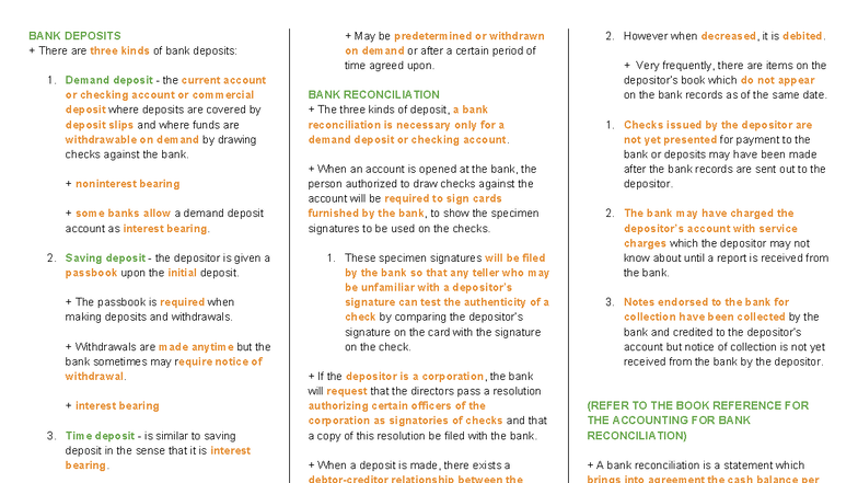 Intacc Notes: Understanding Bank Deposits and Reconciliation - Studocu