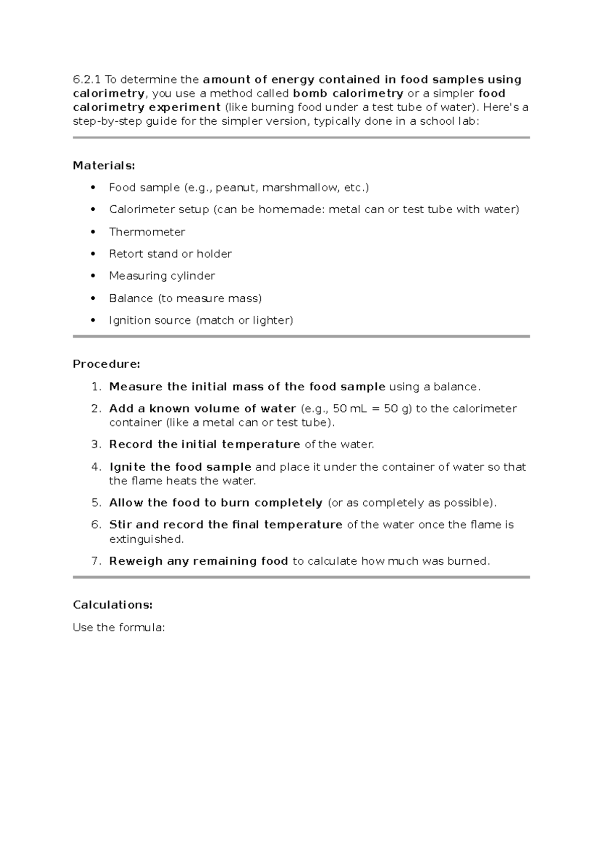 Module 6 - Calorimetry and Nutrition: Energy in Food & Disease ...