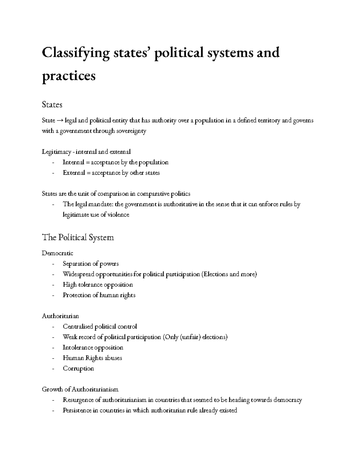 LPP - Week 2 Lecture Notes: Classifying Political Systems and Practices ...