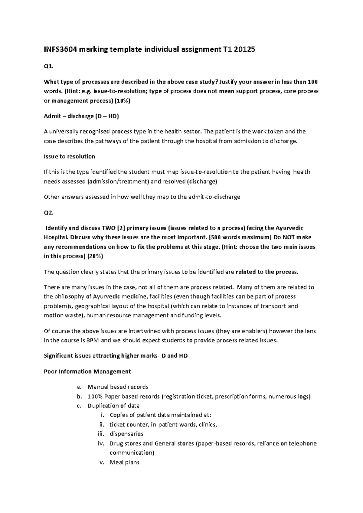 INFS3604 T1 2012 Individual Assignment Marking Template Q1 & Q2 ...