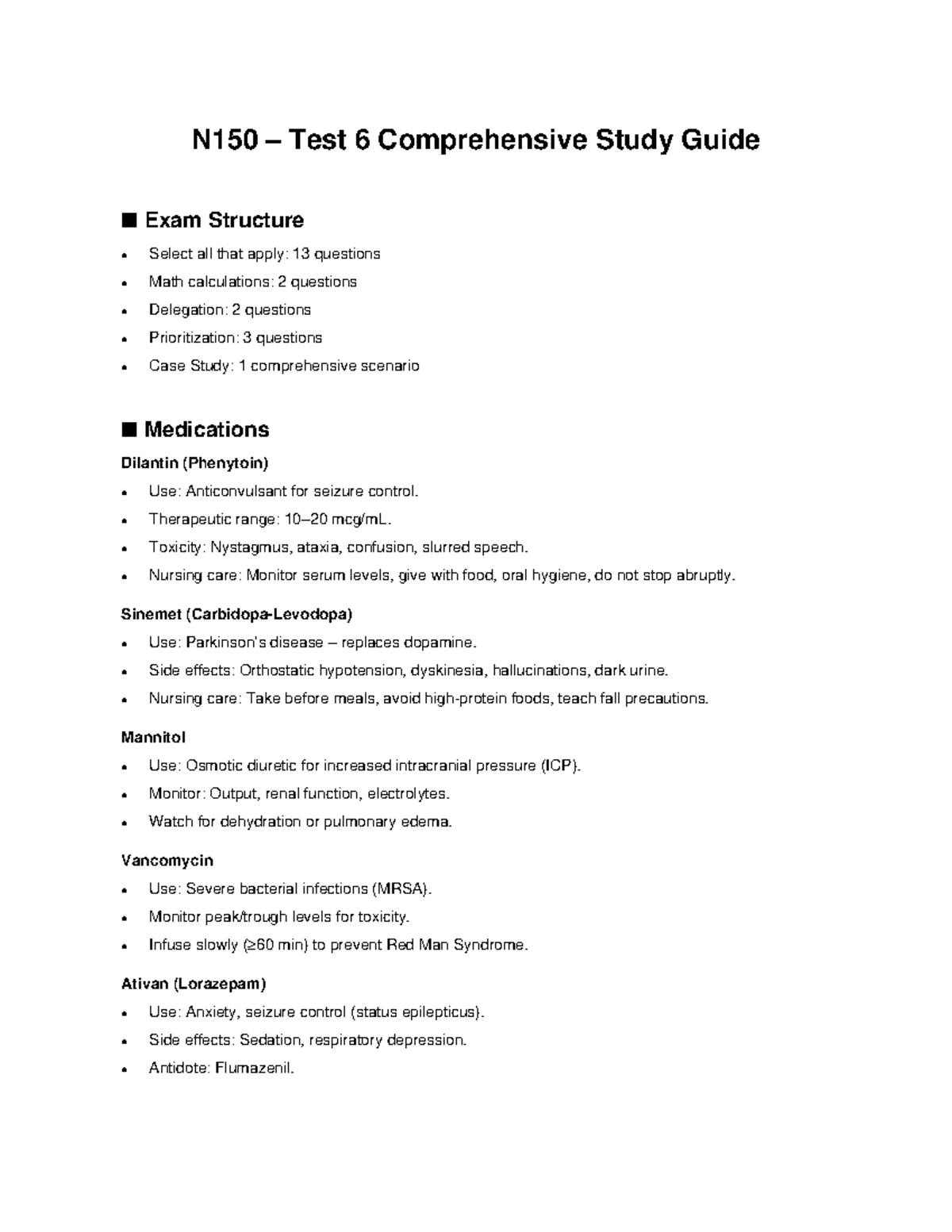 N150 Comprehensive Study Guide for Test 6 Preparation - Studocu