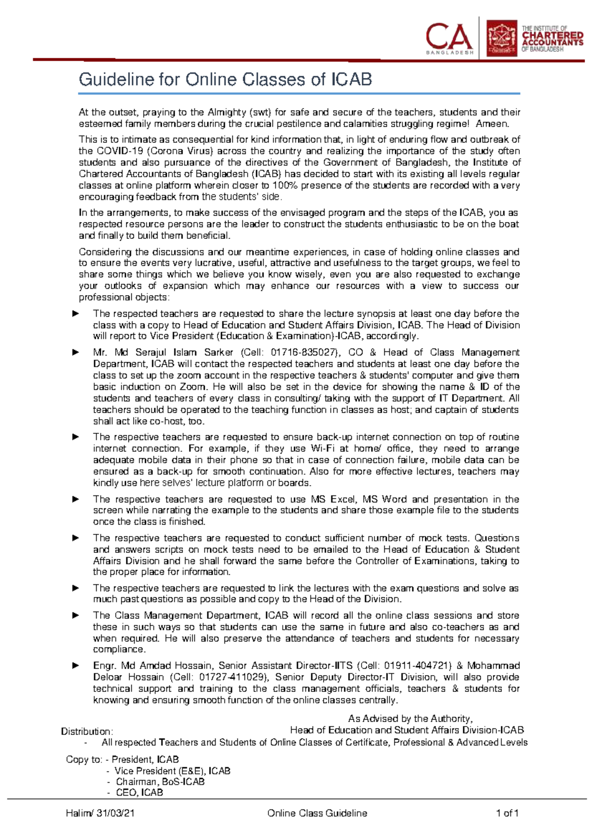 Guidance for Online Classes - ICAB (1)-1 - Studocu