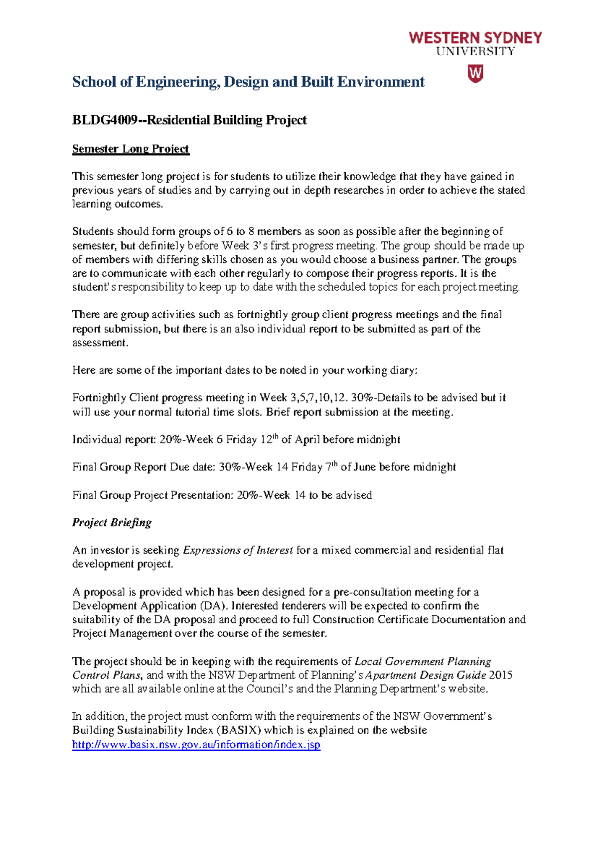 BLDG4009 - Residential Building Project: Semester Long Guide 2024 - Studocu