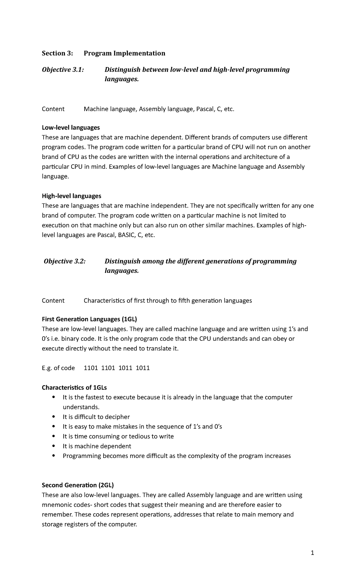 Programming Languages Overview and Implementation Guide - Section 3 ...