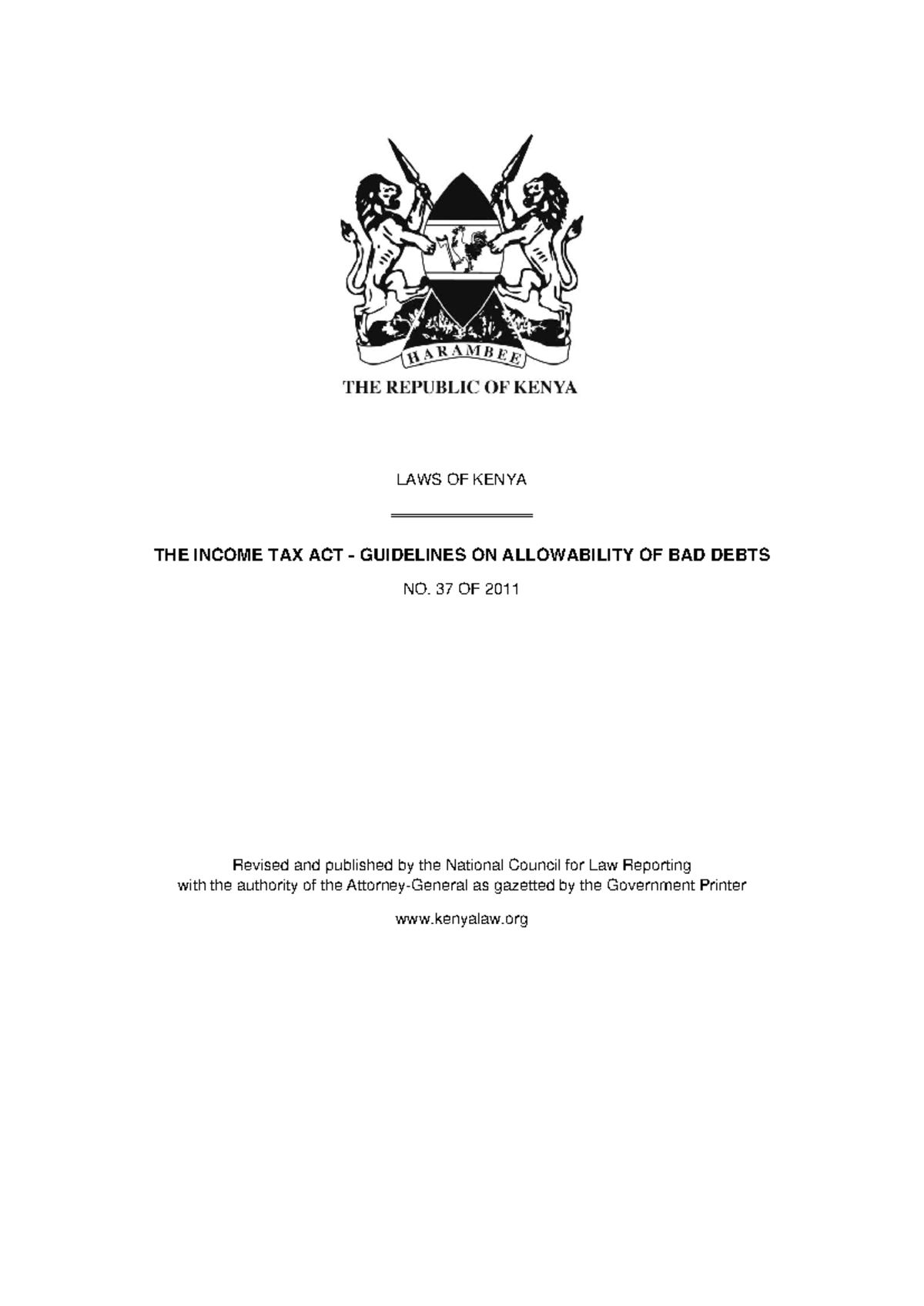 Income Tax Act Guidelines on Allowability of Bad Debts (Legal Notice 37 ...