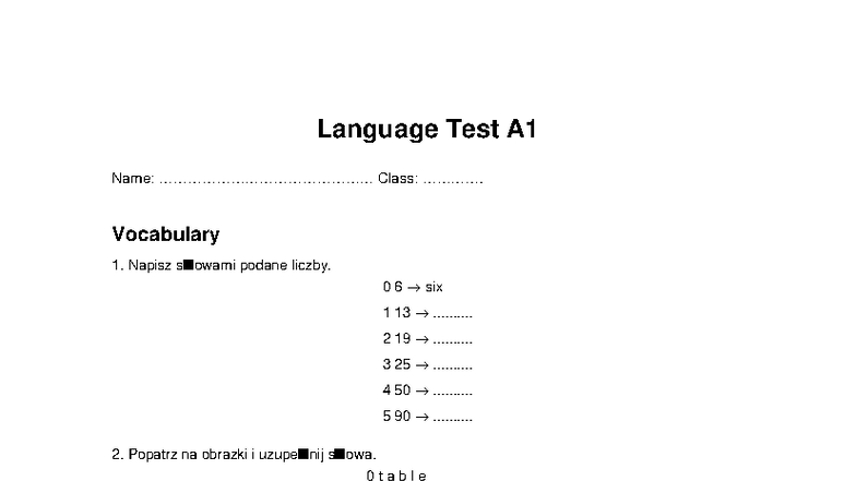 Language Test A1: Vocabulary & Grammar Exercises - Studocu