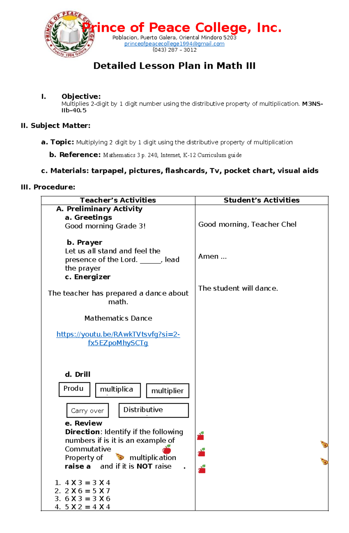 Mathematics lesson plan - ####### Poblacion, Puerto Galera, Oriental ...