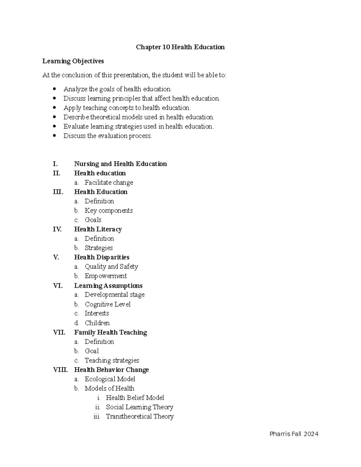Chapter 10: Health Education Overview & Learning Objectives (Nursing ...
