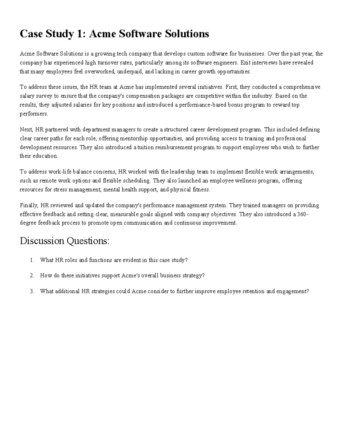 HR case study - just practice materials on HR - Case Study 1: Acme ...