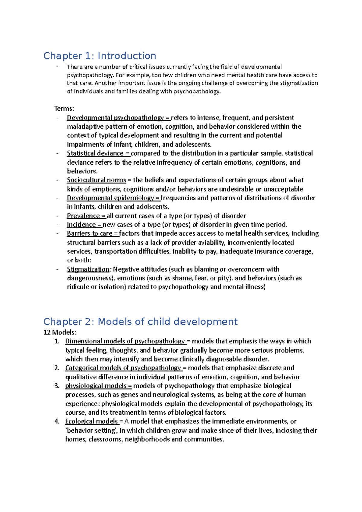 Summary of Developmental Psychopathology - Hoorcolleg's Samenvatting ...