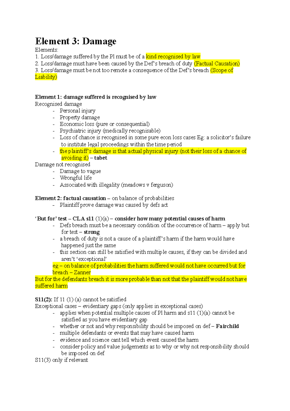 Structure for damage element - Element 3: Damage Elements: Loss/damage ...