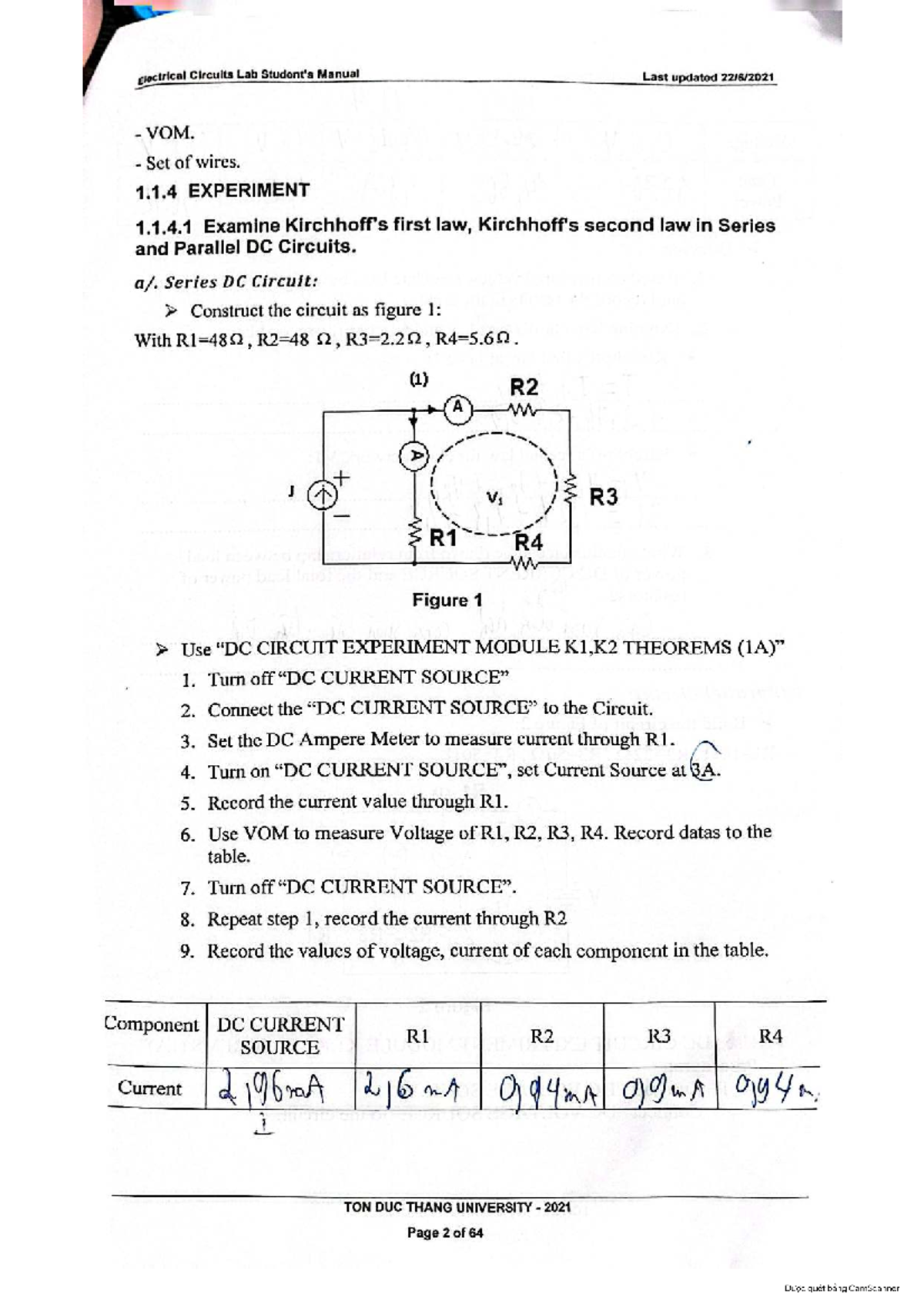 Electrical Circuits Lab Manual (ENGR 101) - Experiment 1: Series ...