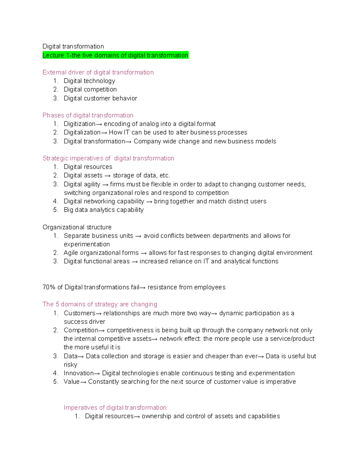 Digital Transformation (Course Code) Final Summary and Insights ...