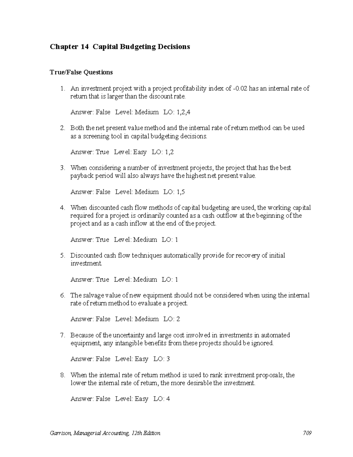 Chapter 14: Capital Budgeting Decisions - Test Bank (MAS) - Studocu