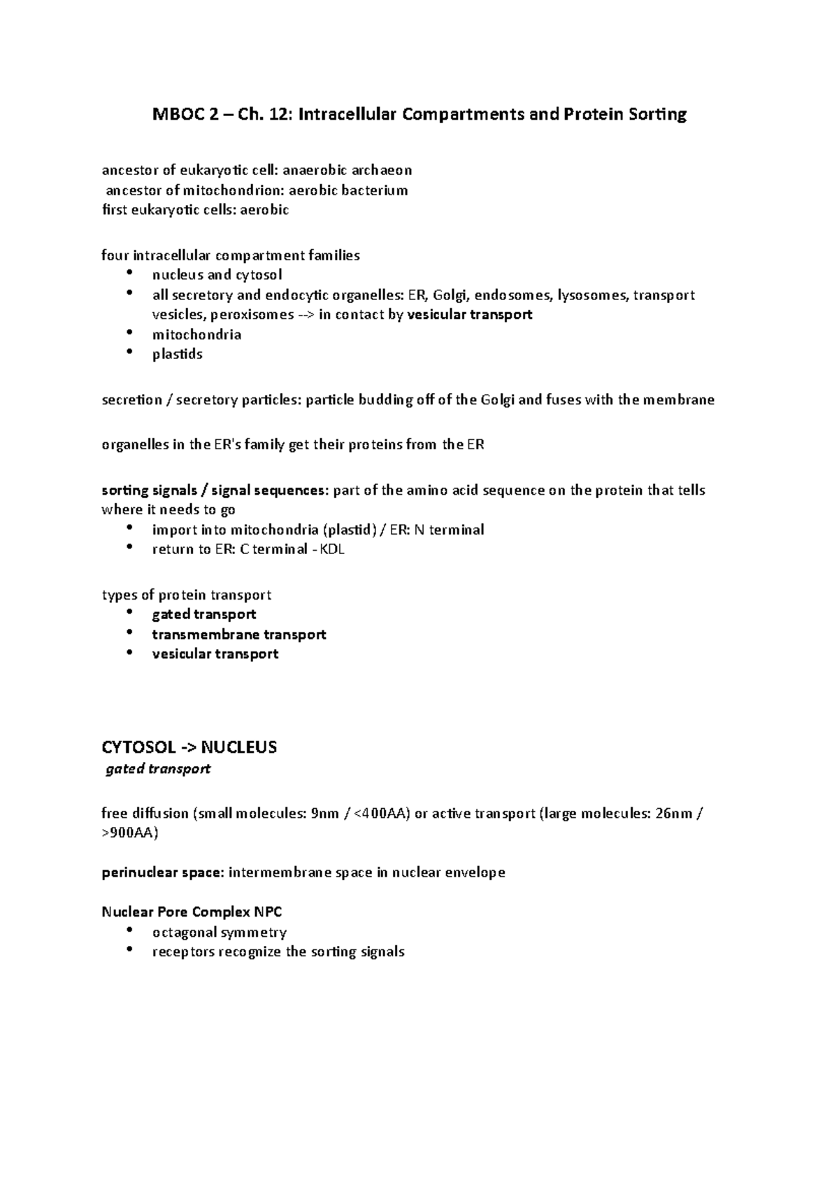 MBOC 2 - Chapter 12 Lecture Notes: Intracellular Compartments & Protein ...