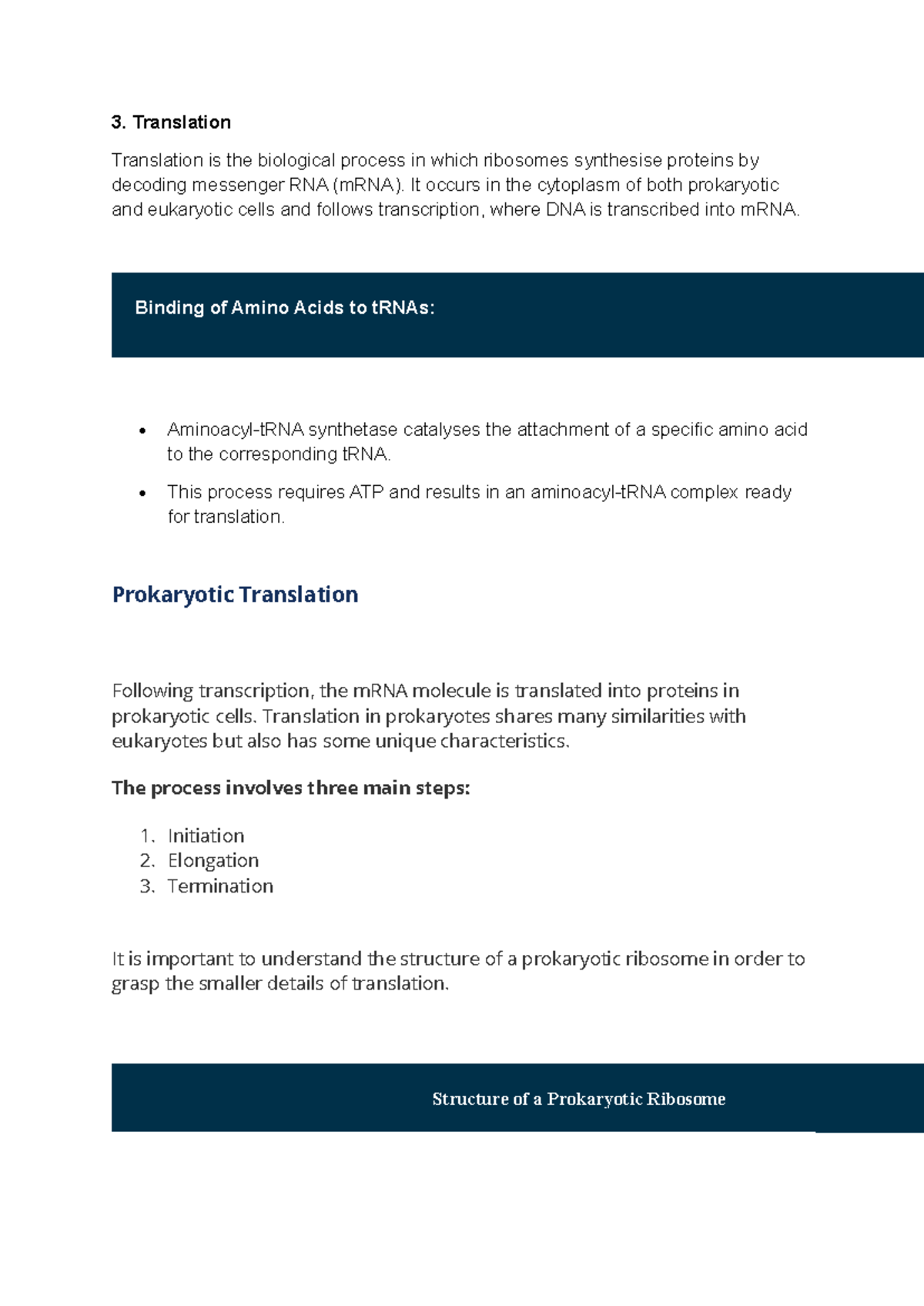 Molecular Biology (BIO 101) Week 3: Translation Study Notes - Studocu