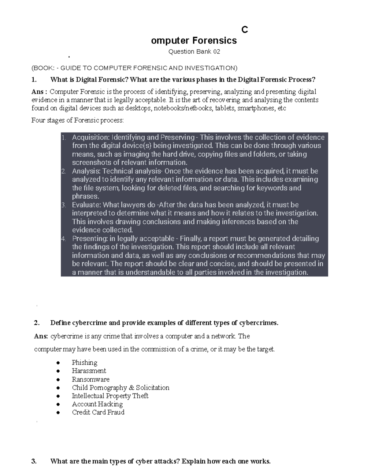 CF Question BANK 02 - C omputer Forensics Question Bank 02 (BOOK ...