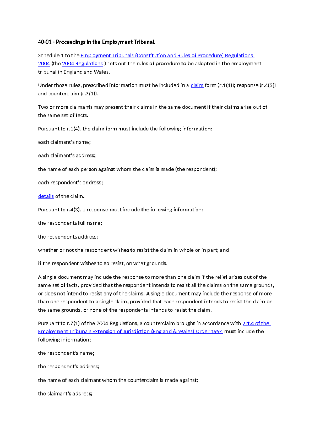 Part K - Employment Tribunal Procedures and Unfair Dismissal Claims ...
