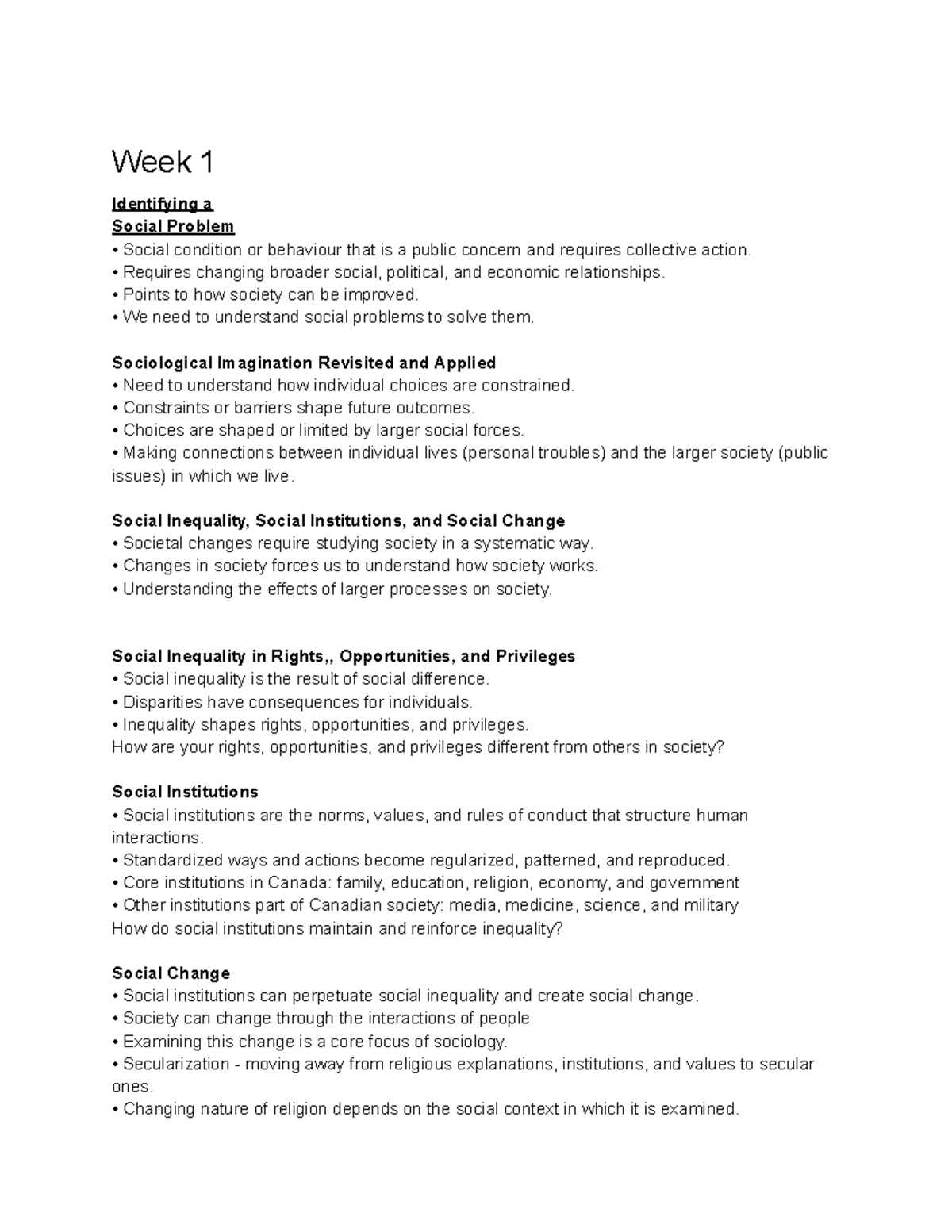 Soci 101: Week 1-5 Notes on Social Problems and Inequality - Studocu