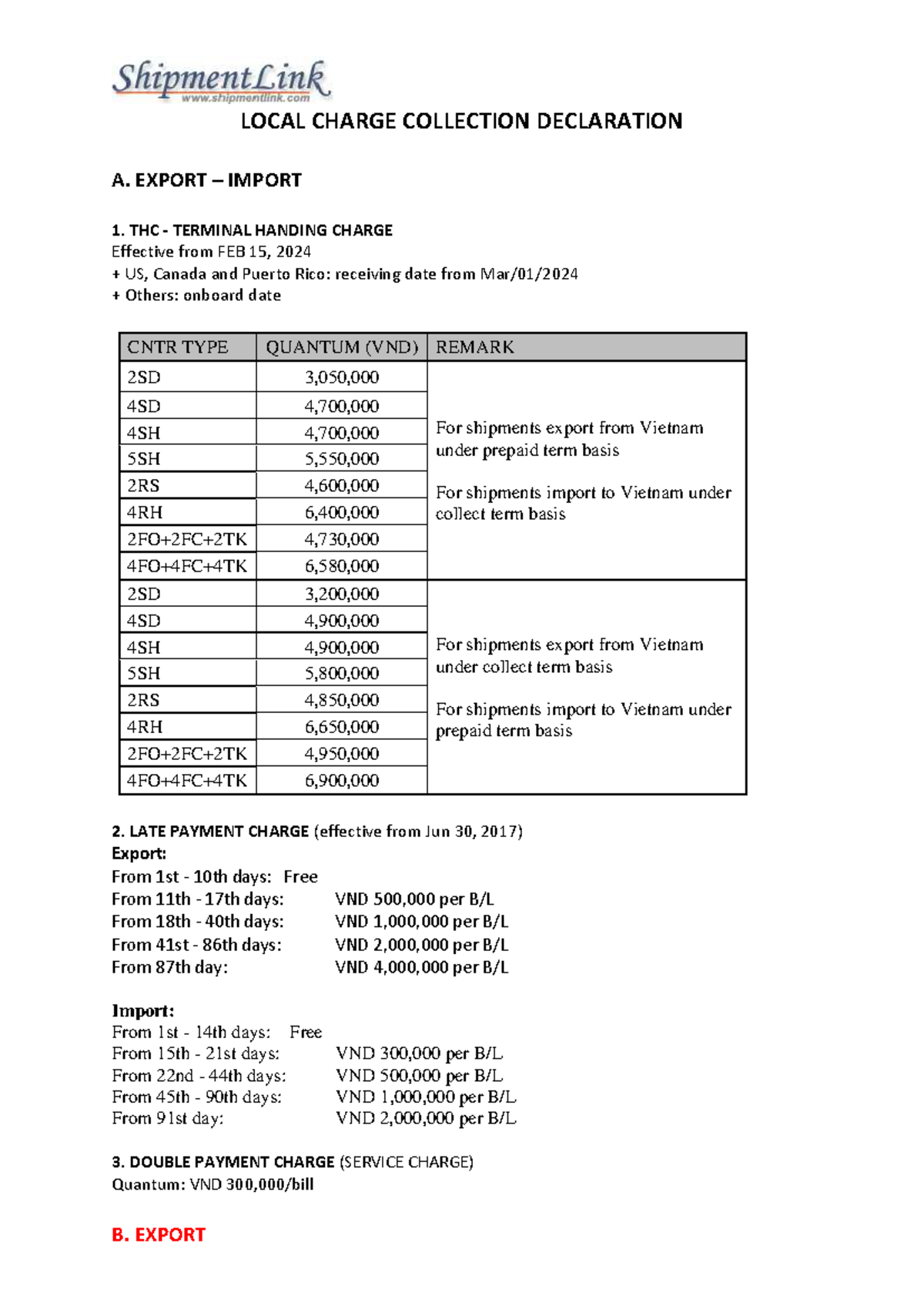 EMC Local Charge XK FCL - Export Quotation Details - Studocu