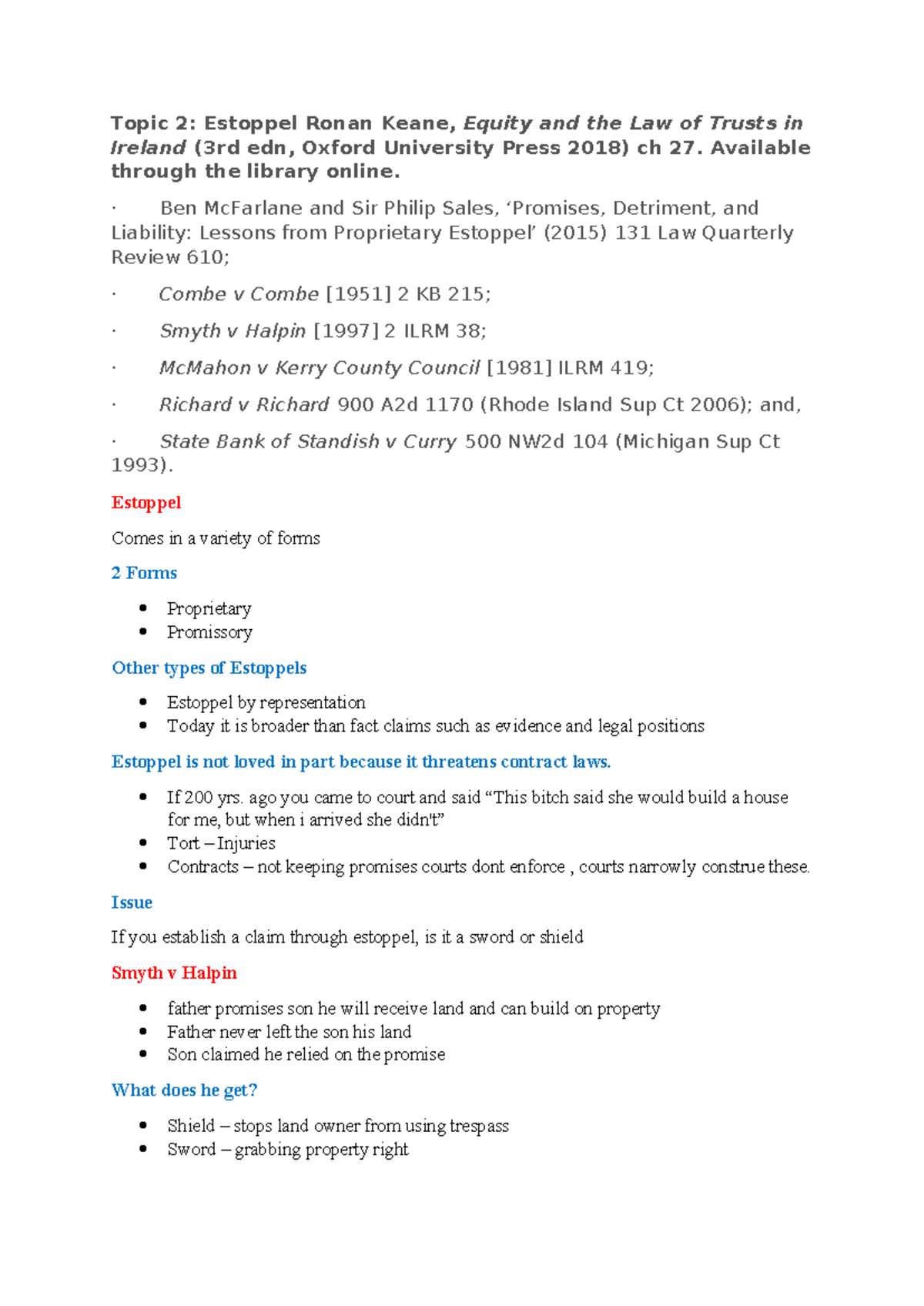 Topic 2: Estoppel - Comprehensive Notes on Legal Principles and Cases ...