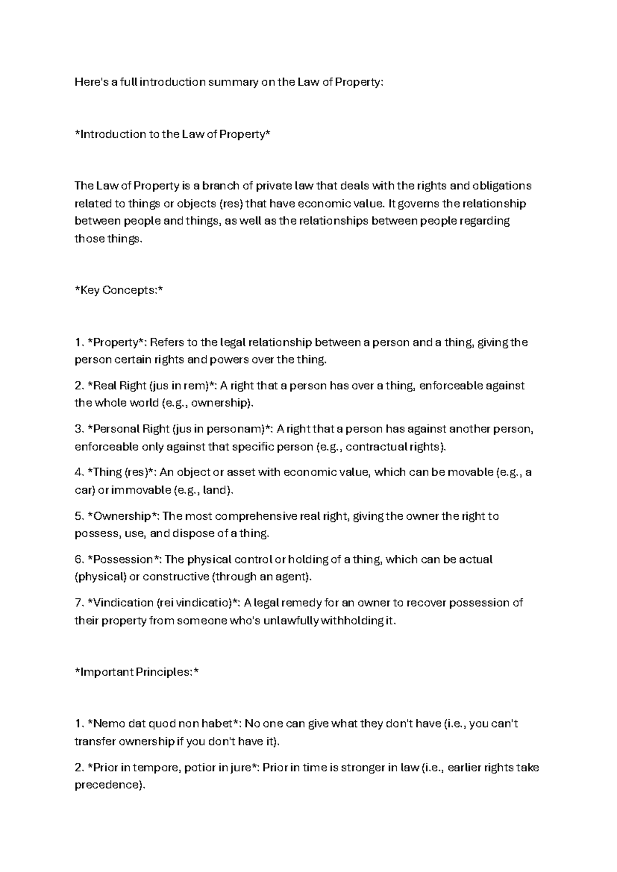 Law of Property: Comprehensive Summary and Key Concepts - Studocu
