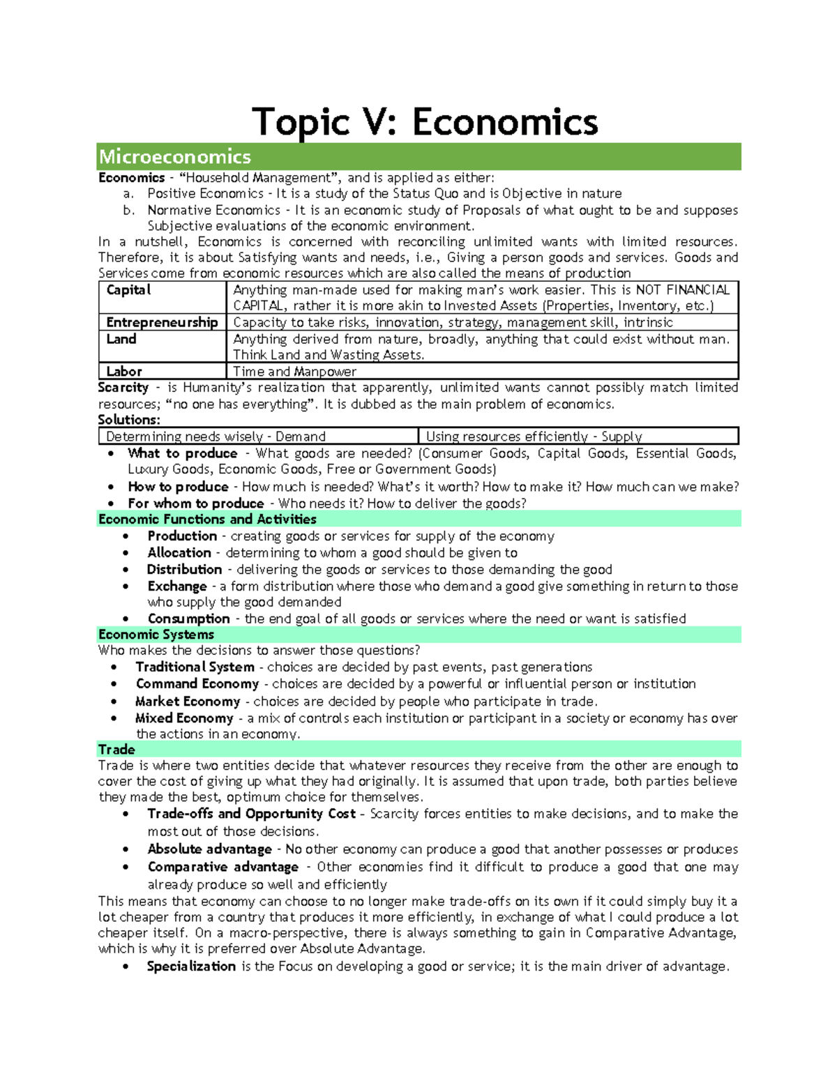 MAS-Topic 5: Microeconomics Overview and Key Concepts - Studocu
