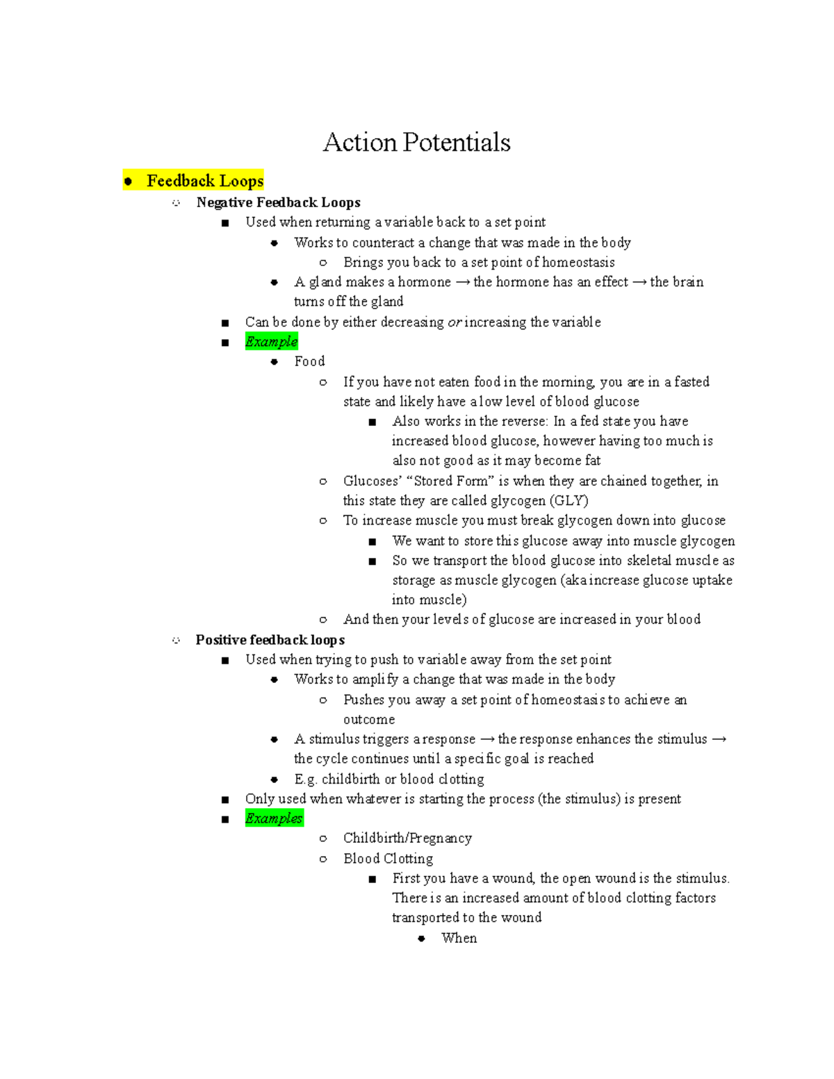 Exam 1 - Physiology Lecture Notes: Action Potentials & Muscle ...