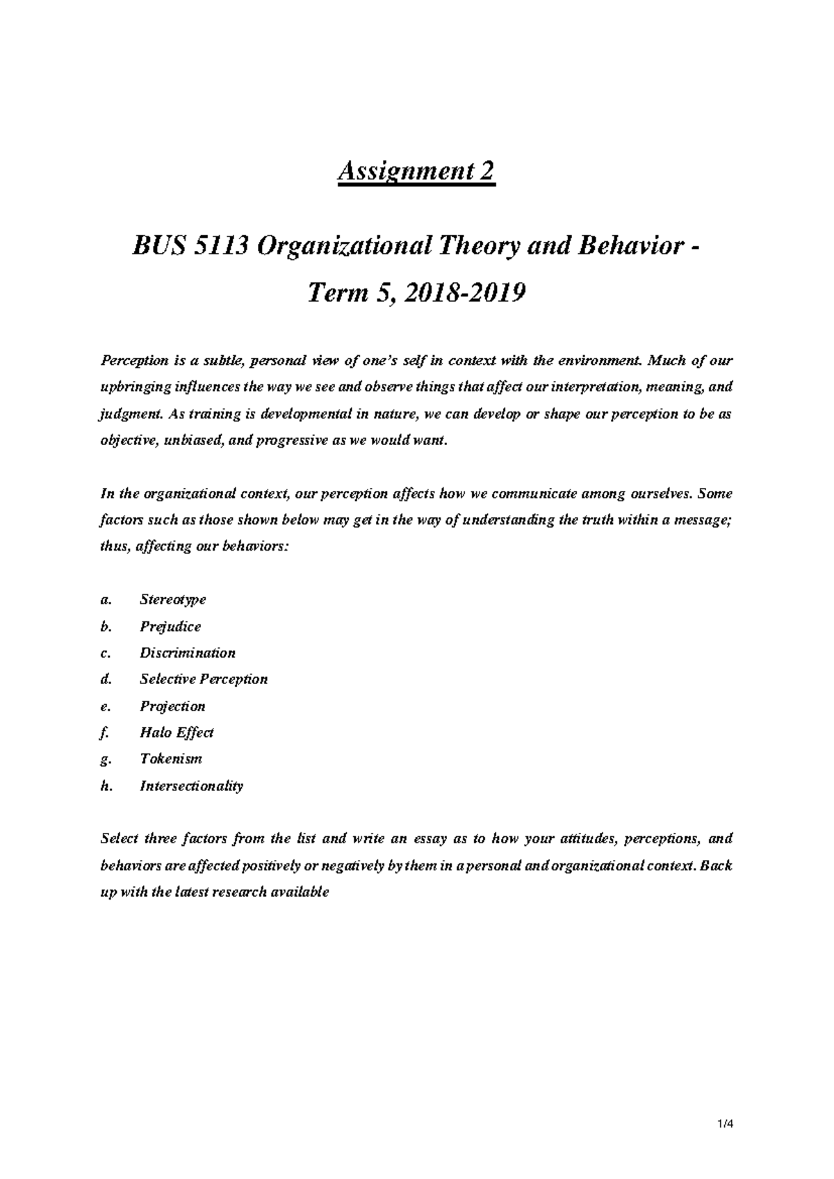 Assignment 2 BUS5113 human behaviour - Assignment 2 BUS 5113 ...