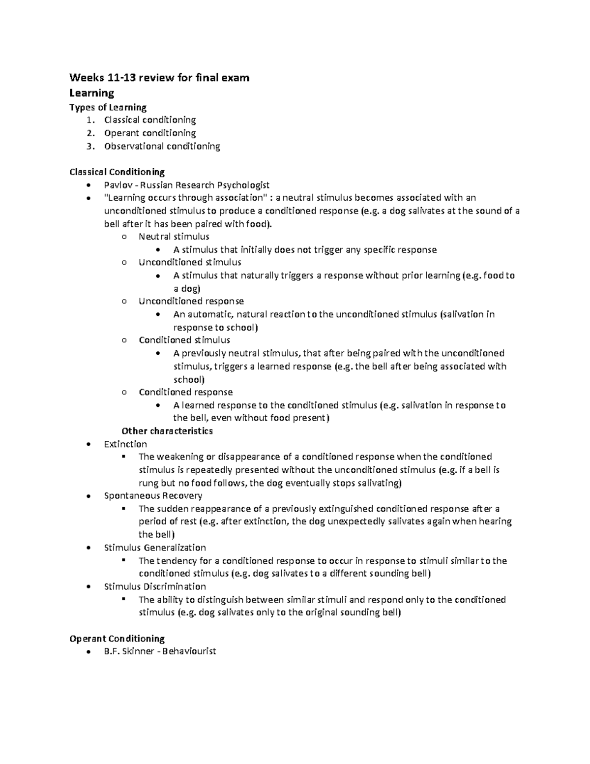Weeks 11-13 final exam review notes psyc 1001 - Weeks 11-13 review for ...